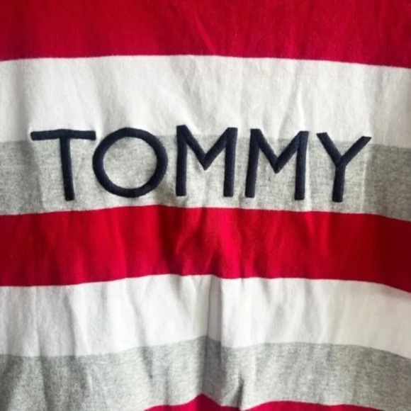 Tommy Hilfiger Women’s Striped T Shirt Large Embroidered Spell Out Stretch USA - Picture 5 of 10